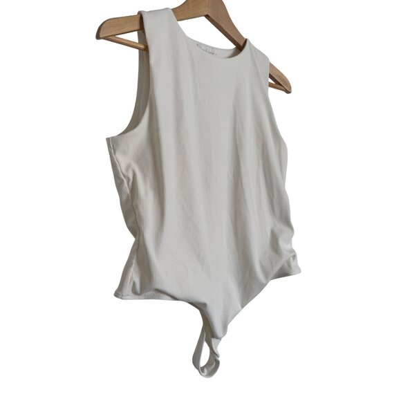 House Of Harlow Stretch 90's Bodysuit Size Large Ivory Ribbed - Picture 2 of 8
